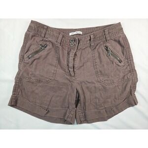 Dalia‎ Collection Size 6 Brown Linen Blend Cargo Utility Shorts Zip Pockets